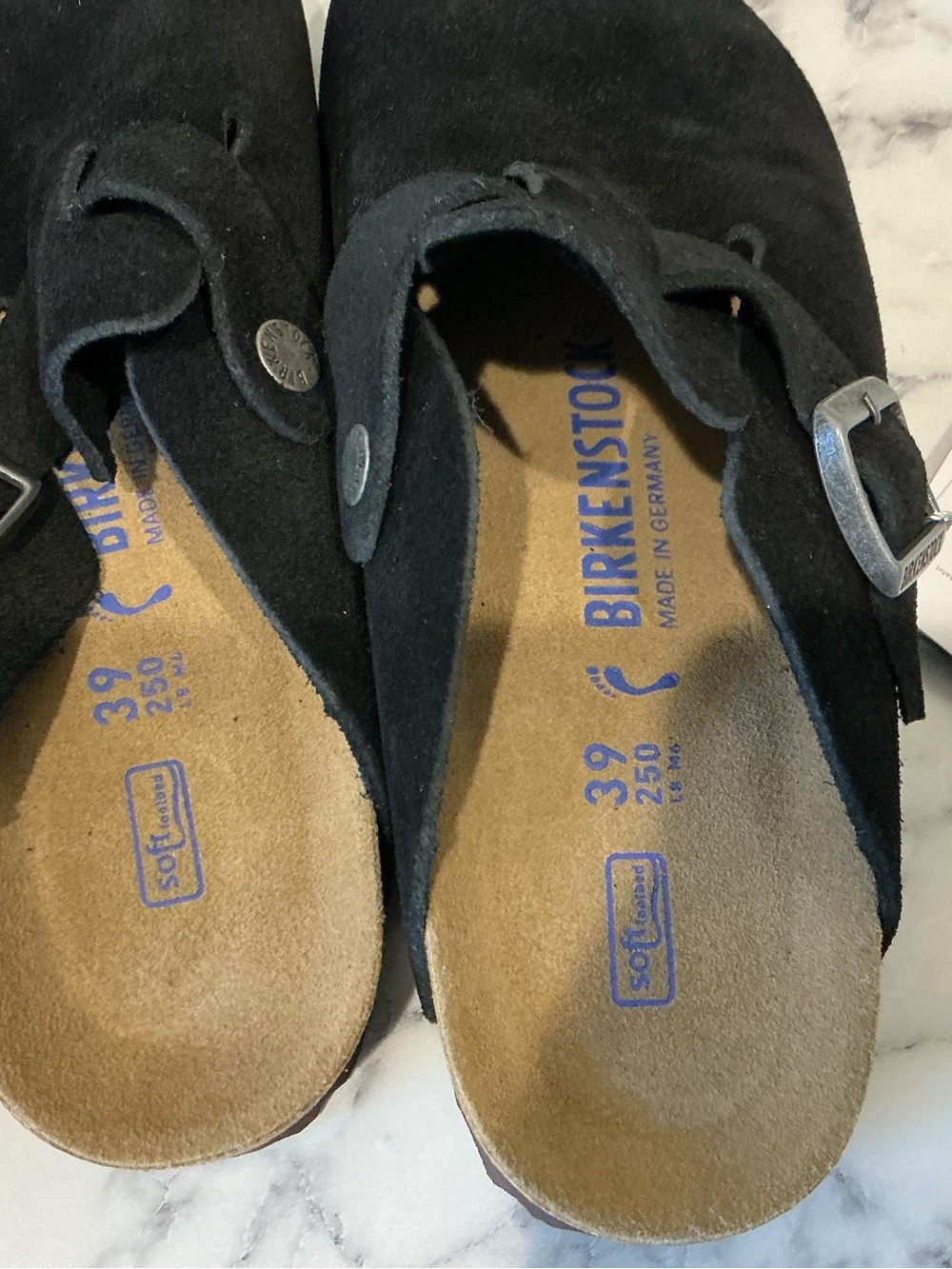 Birkenstock Black Suede Boston Clogs with Silver Buckle - Picture 5 of 5